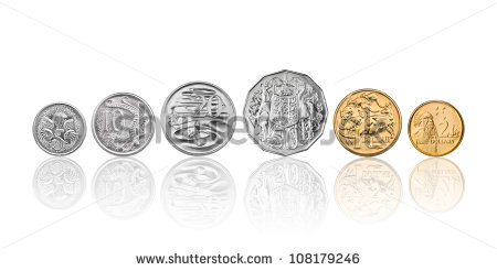 10 Cents 20 Cents 50 Cents 1 Dollar And 2 Dollars   Stock Photo