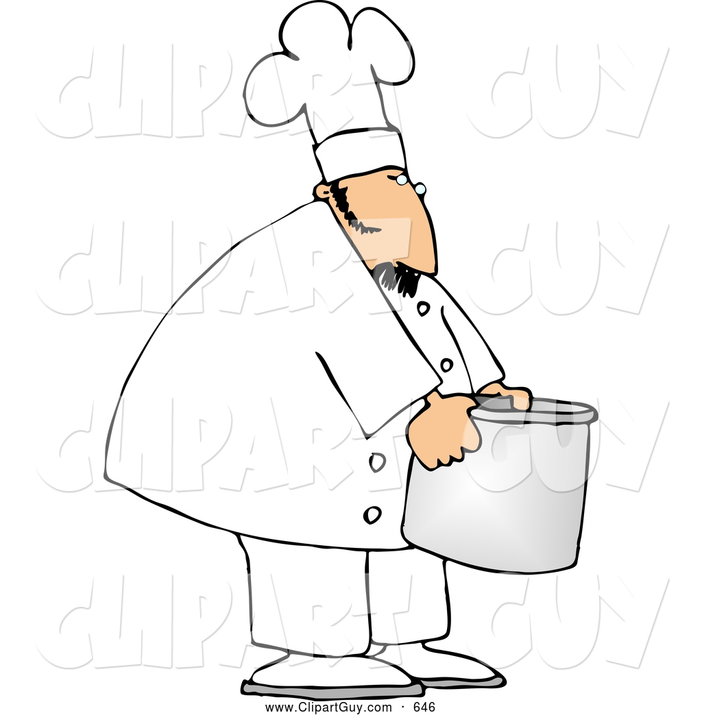 Larger Preview  Clip Art Of Afriendly Chef Moving A Big Aluminum Metal    