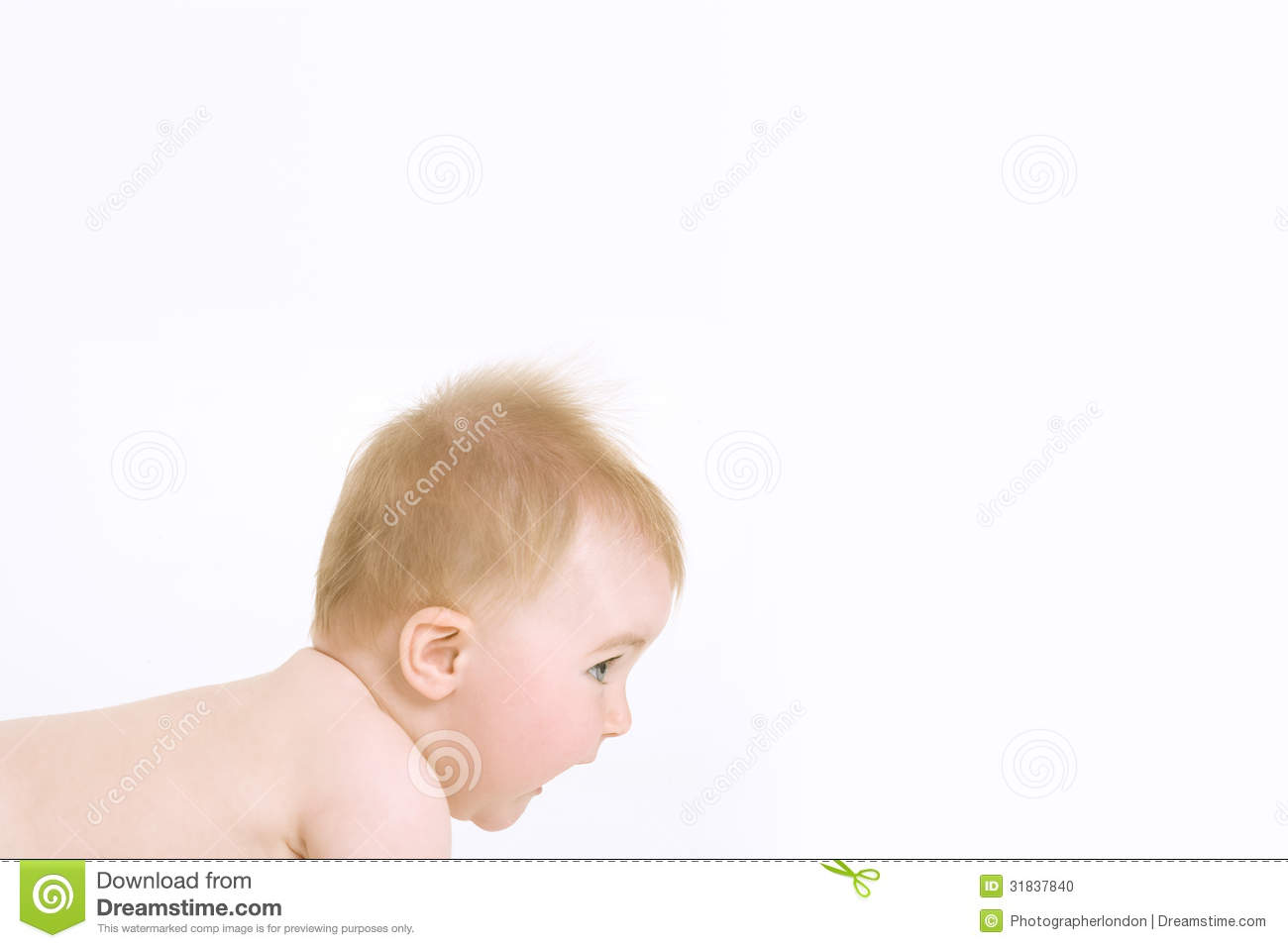 Side View Of Cute Baby Crawling On White Background