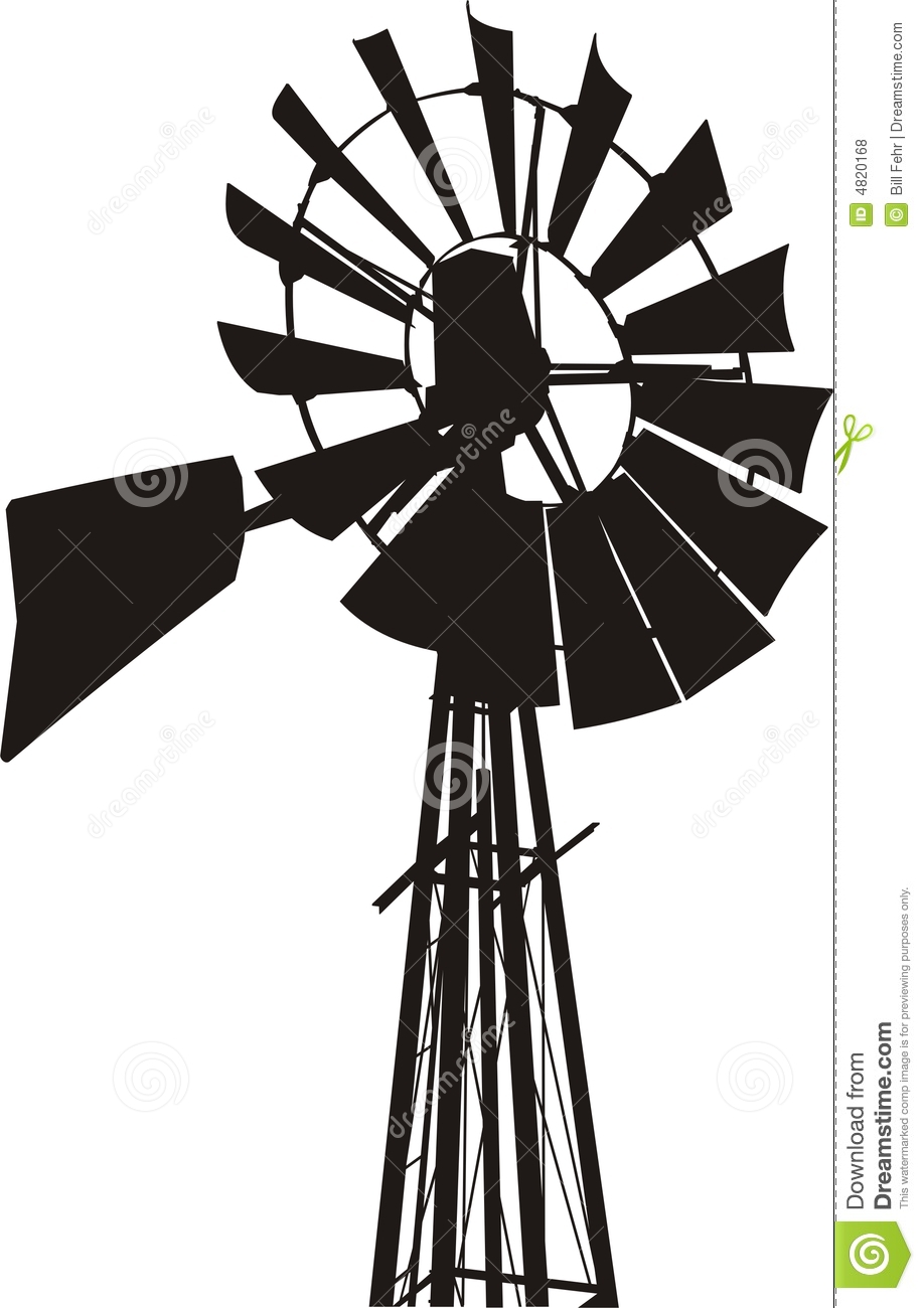 Silhouette Of A Water Pumping Windmill As Might Be Seen On A Farm
