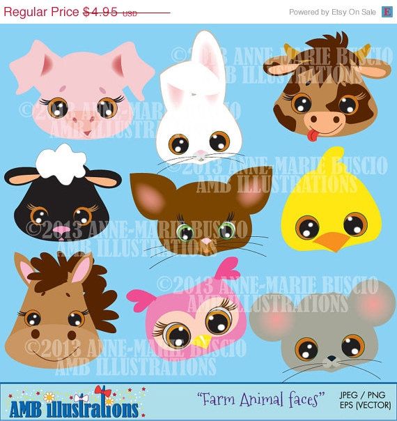 60  Off Farm Animal Faces Clipart Commercial Use Vector Graphics D
