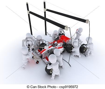 Stop   3d Render Of A Race Car Pit Stop Csp9195972   Search Clipart