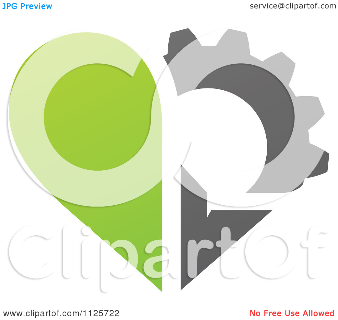 Clipart Of A Green And Gray Organic Heart And Gear Or Flower   Royalty