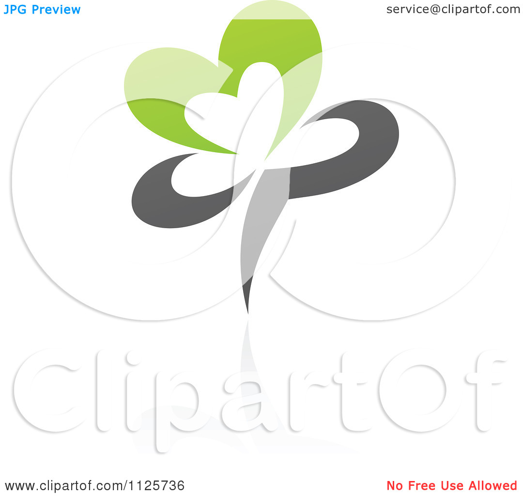 Clipart Of A Green And Gray Organic Heart Flower With A Reflection    