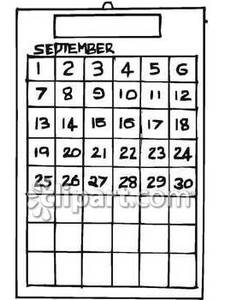 Black And White September Calendar   Royalty Free Clipart Picture