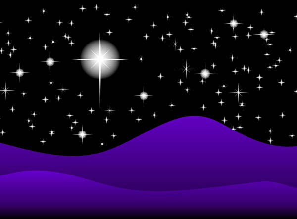 Clip Art Illustration Of A Starry Night Sky And Hills