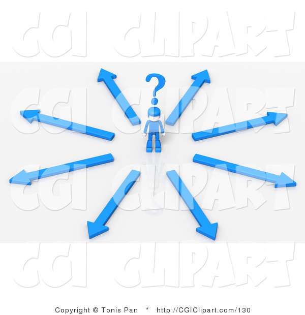 Clip Art Of A 3d Single Blue Person Standing In A Crossroads Of