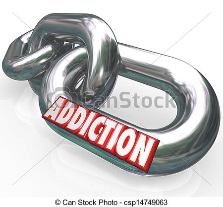 The Word Addiction On Chain Links To Illustrate The Obsession Craving