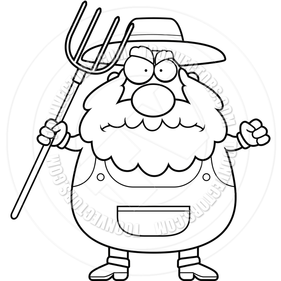 Angry Farmer  Black And White Line Art  By Cory Thoman   Toon Vectors