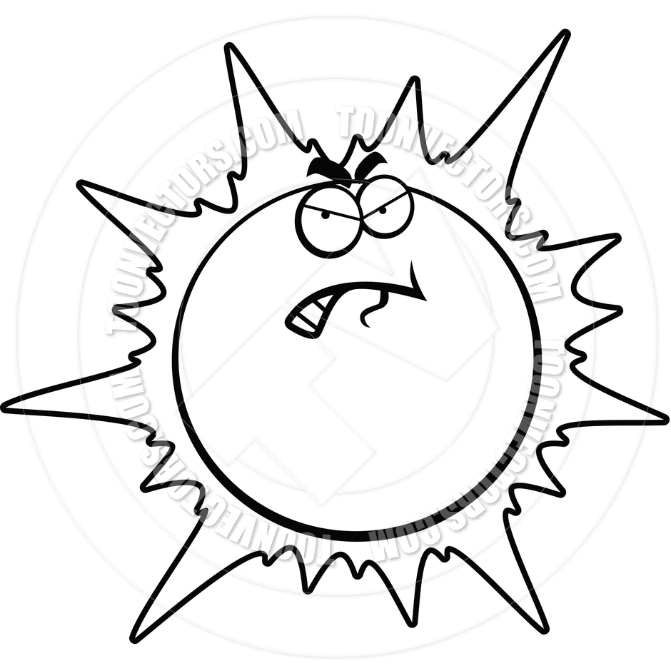 Angry Sun  Black And White Line Art  By Cory Thoman   Toon Vectors Eps