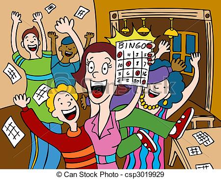 Cartoon Of A Woman Winning At A Game Of Bingo