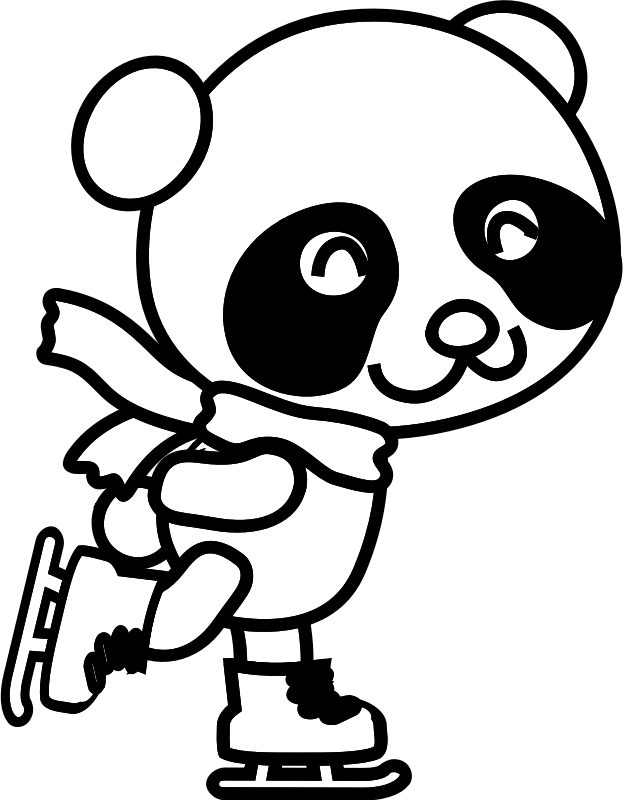 Clipart   Skating Panda Coloring Page