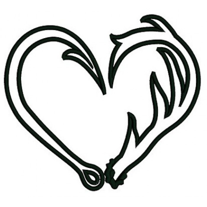 Fish Hook Antler Heart Embroidery Design   Picsant