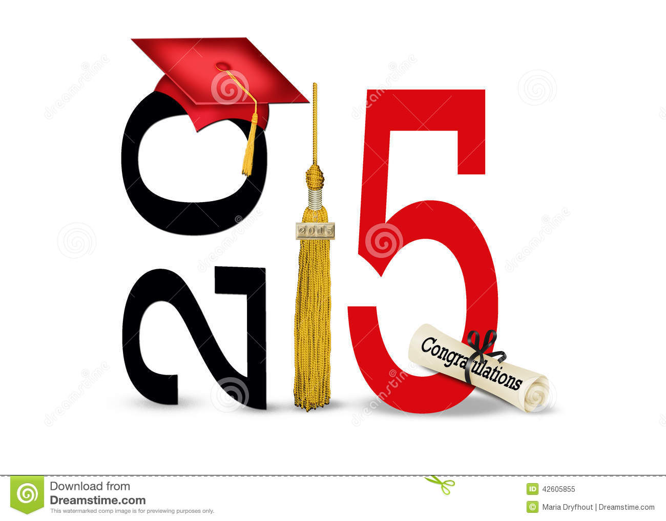 Red Graduation Cap And Gold Tassel With Diploma For Class Of 2015