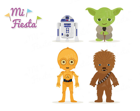 Star Wars Inspired Chewbacca C3p0 R2d2 And Yoda Clipart Birthdays