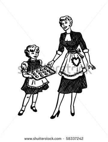 Mother And Daughter Baking   Retro Clip Art   Stock Vector