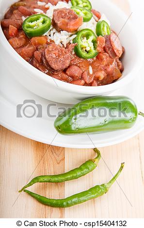 Bowl Of Red Beans And Rice With Spicy Green Jalapeno Peppers