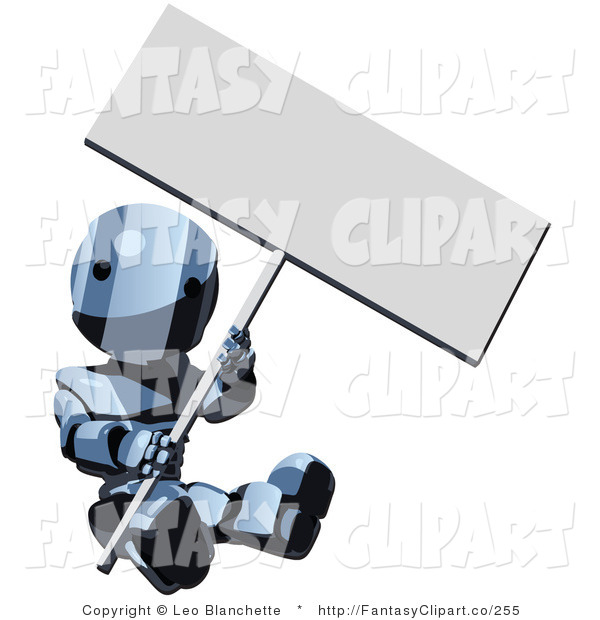 Clip Art Of A Blue Metal Robot Sitting With A White Sign By Leo