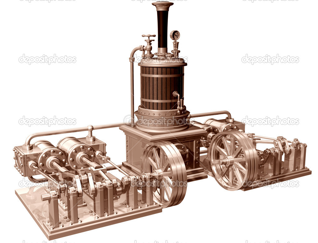 Four Cylinder Steam Engine And Boiler   Stock Photo   Paulfleet