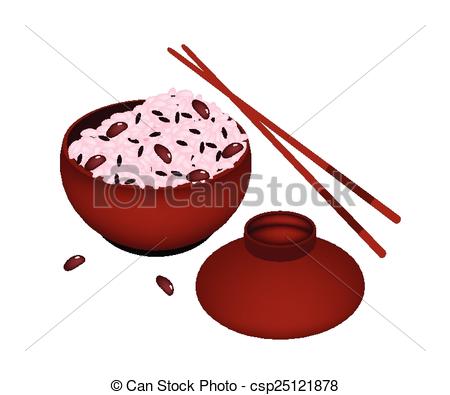 Rice Steamed With Red Beans In Donburi Or Japanese Bowl Served On
