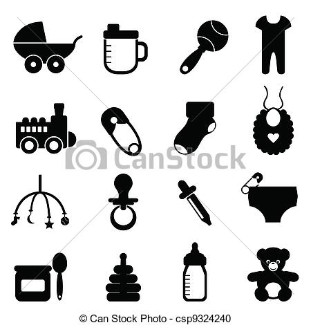 Clipart Of Baby Icon Set In Black   Baby Objects Icon Set In Black