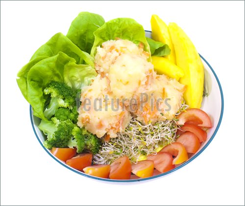 Picture Of A Plate Of Fresh Vegetarian Potato Salad With Fruits And