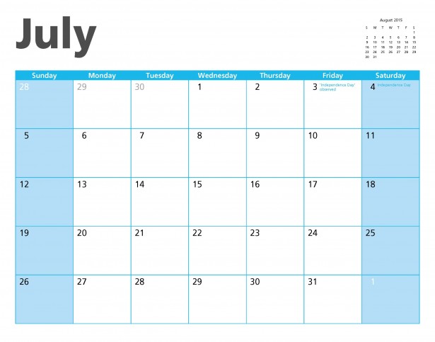 July 2015 Calendar Clip Art July 2015 Calendar Page