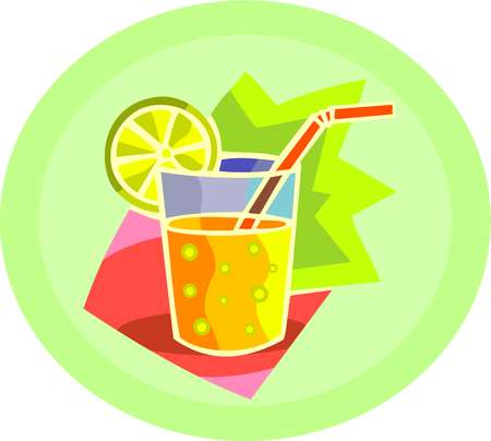 Stock Illustration   A Fizzy Drink With A Slice Of Lemon And A Straw