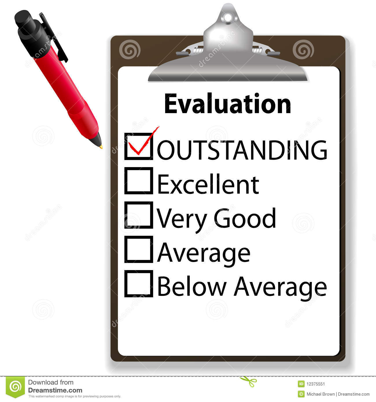 Outstanding Job Evalution Clipboard Check Mark Pen Stock Image   Image
