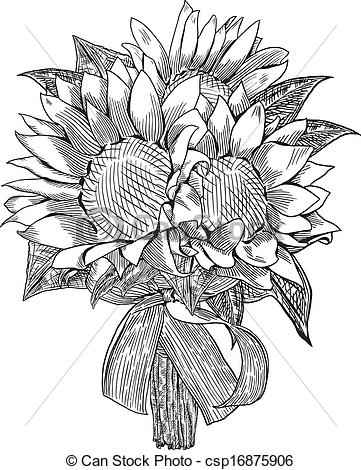 Vector   Sunflower Wedding Bouquet   Stock Illustration Royalty Free