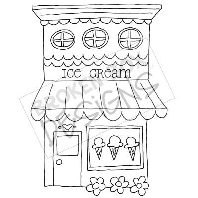 Boutique Buildings  Ice Cream Shop   Hand Drawn Clipart For Sale
