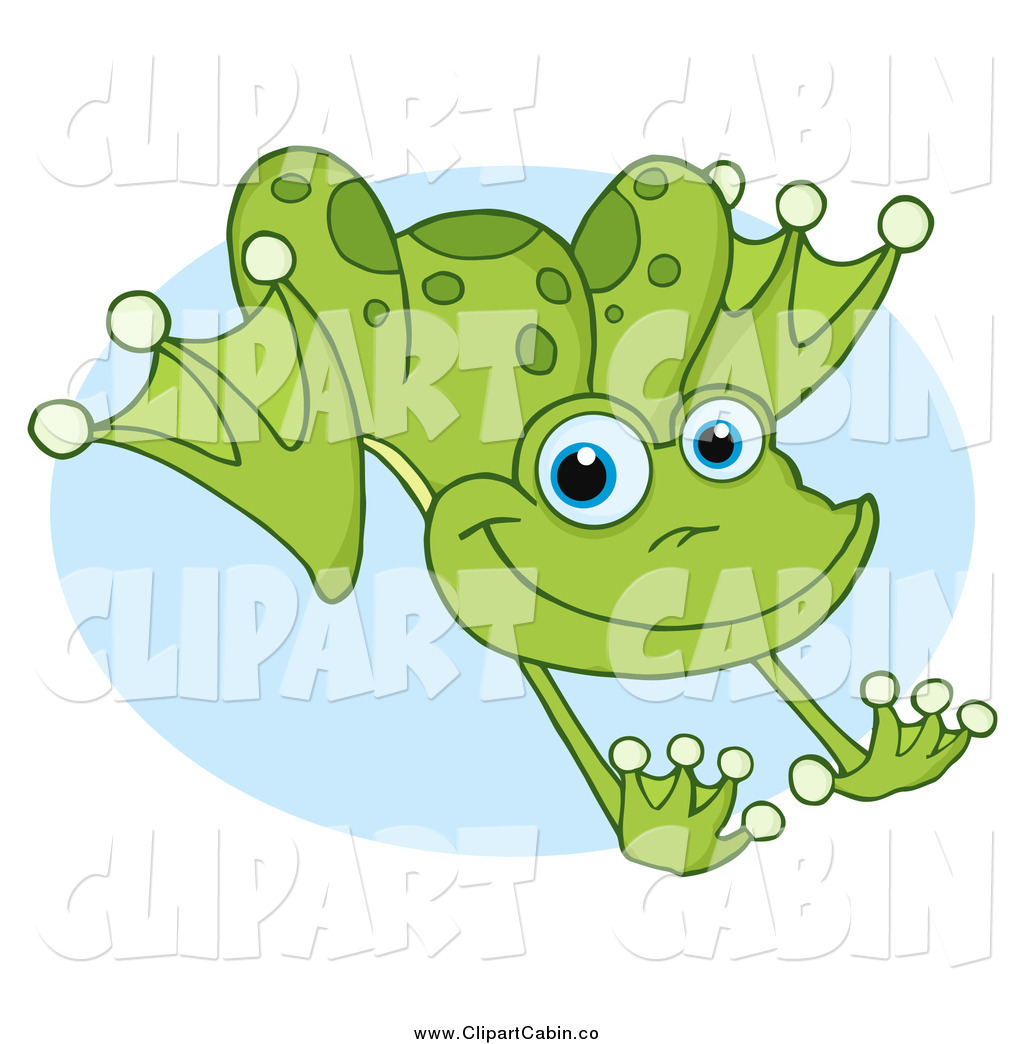 Clip Art Vector Of A Green Leaping Frog Over Blue By Hit Toon 21957