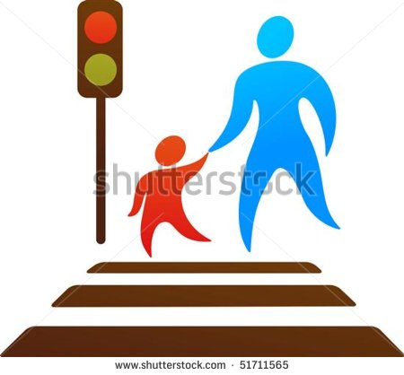 Pictogram Of Parent And Child Crossing The Street   Stock Vector