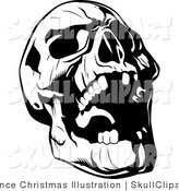 Vector Clip Art Of A Black And White Evil Skull Tilting Its Head Back
