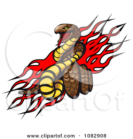 Clipart Dangerous Snake Over Red Flames   Royalty Free Vector