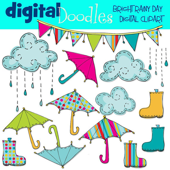 Instant Download Bright Rainy Day Digital Clip Art