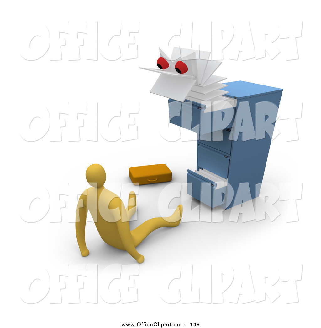 Clip Art Of A Scary White Monster Emerging From A Messy Filing Cabinet