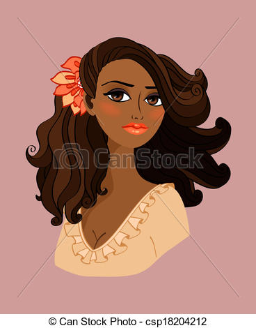 Black Woman Portrait With Red Flower In Her Hair Isolated Vector