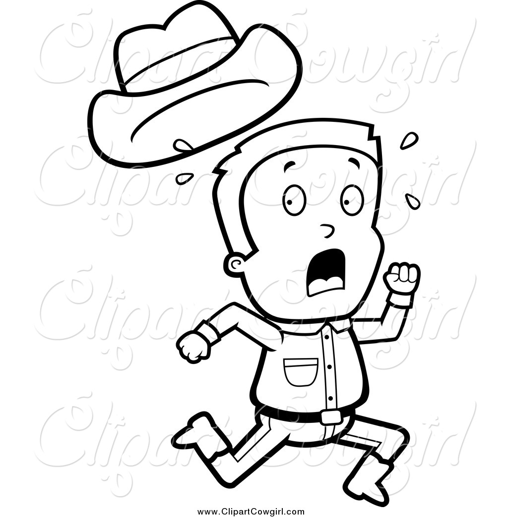 Clipart Of A Black And White Cowboy Boy Running By Cory Thoman    1376