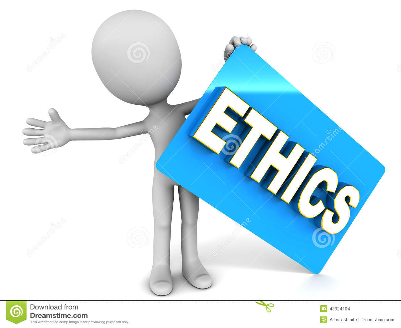 Ethics Word Card Held Up By A Little Man Concept Of Ethical Business
