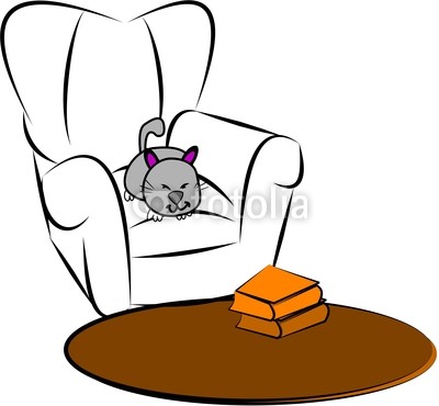 Cartoon Sketch Of Cat Sleeping On Comfy Chair By G Nicolson Royalty