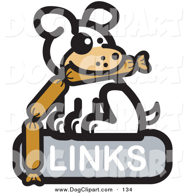 Clip Art Of A Cute White Dog Chewing On Sausage Links On A Links