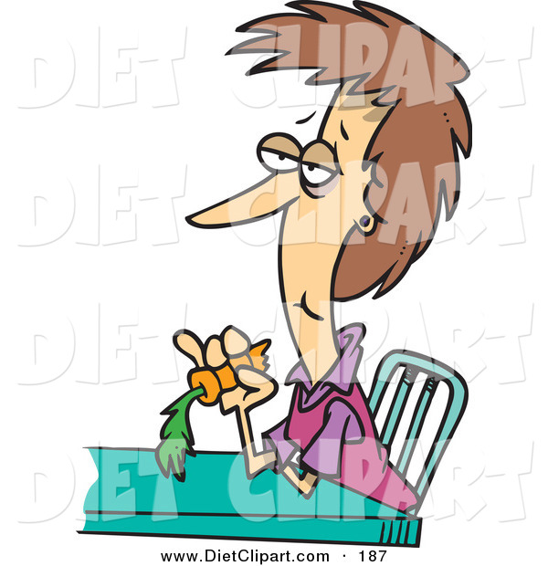 Diet Clip Art Of A Cartoon Dieting Caucasian Woman Eating A Carrot By