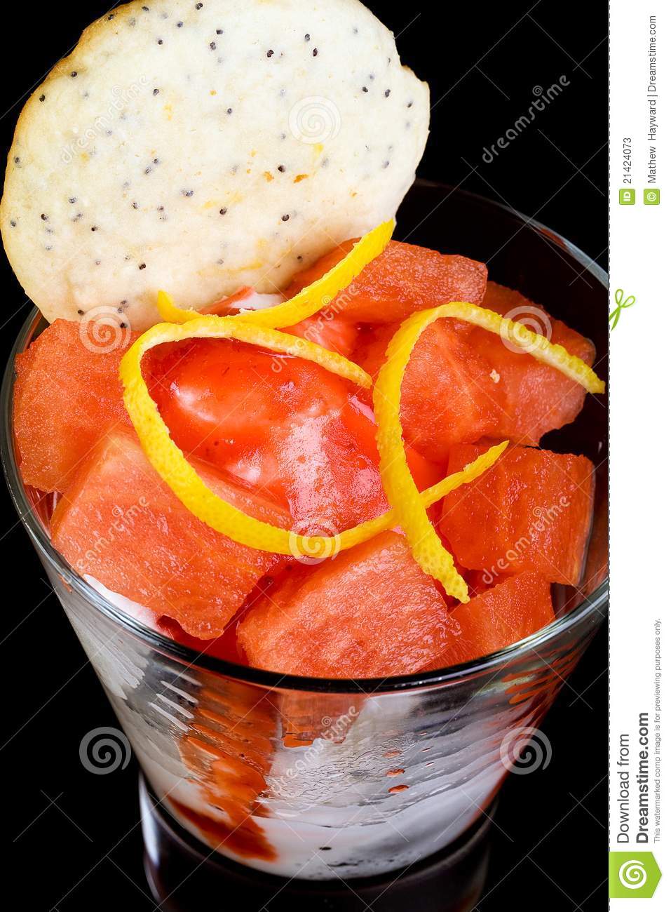 Fruit Cup With Fresh Watermelon Lemon Zest Ice Cream And A Cookie