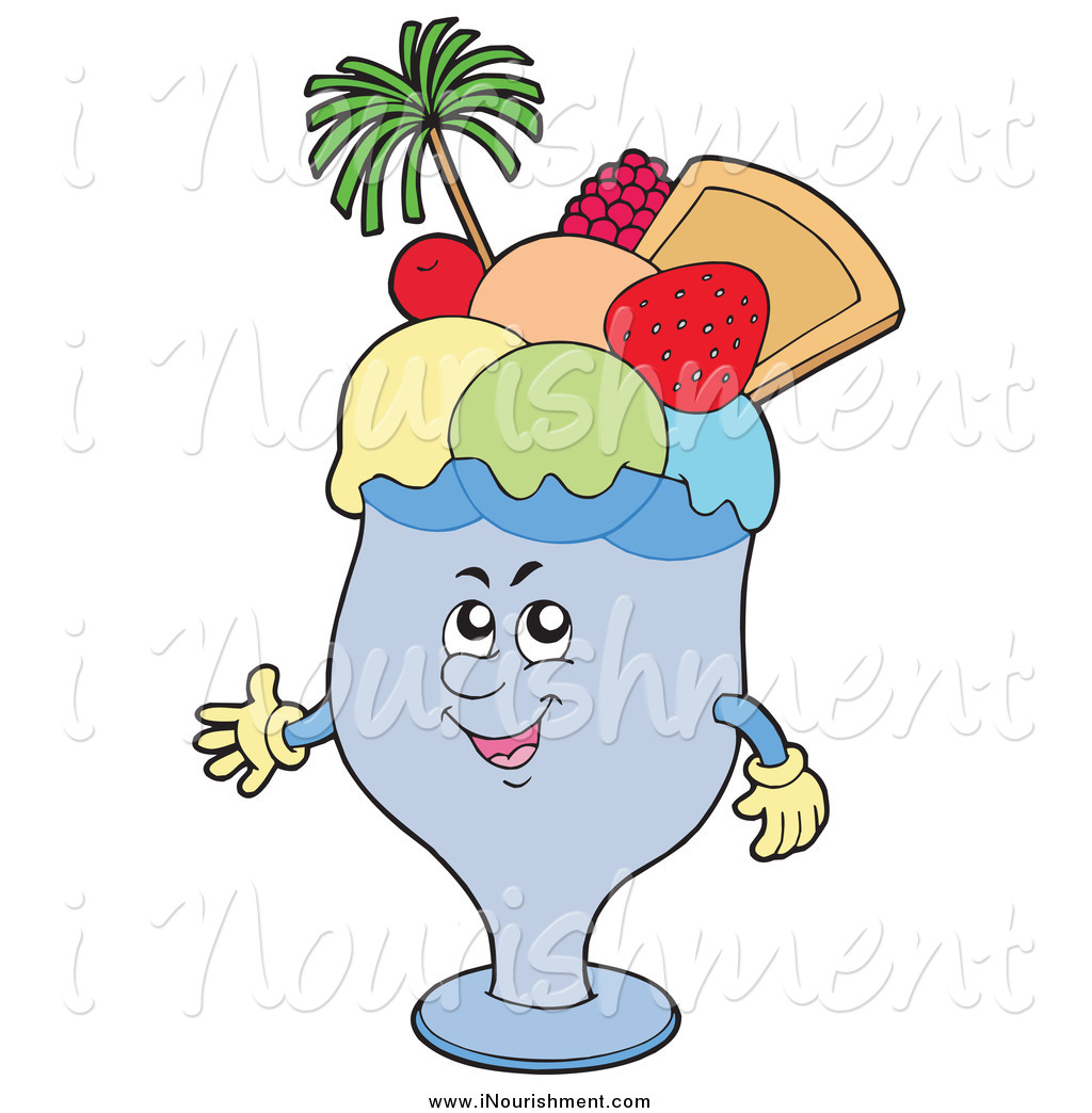 Larger Preview Clipart Of A Happy Ice Cream Cup Topped With Fruit By