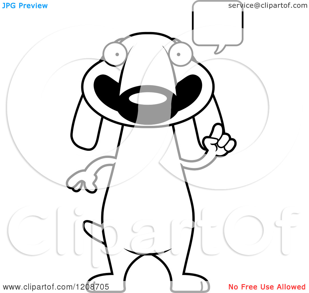 And White Talking Skinny Dachshund Dog   Royalty Free Vector Clipart