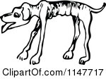 Clipart Of A Retro Vintage Black And White Emaciated Dog Royalty Free