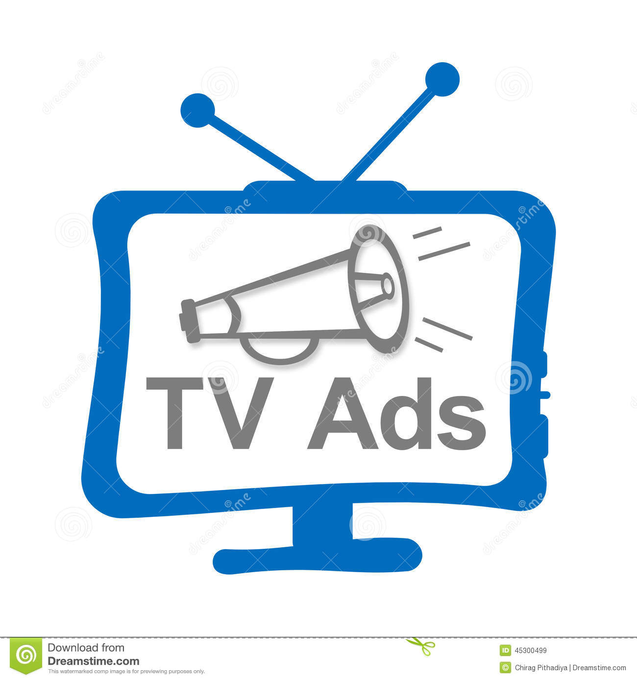 Tv Advertisement Concept Image With Tv Clip Art And Horn With Text