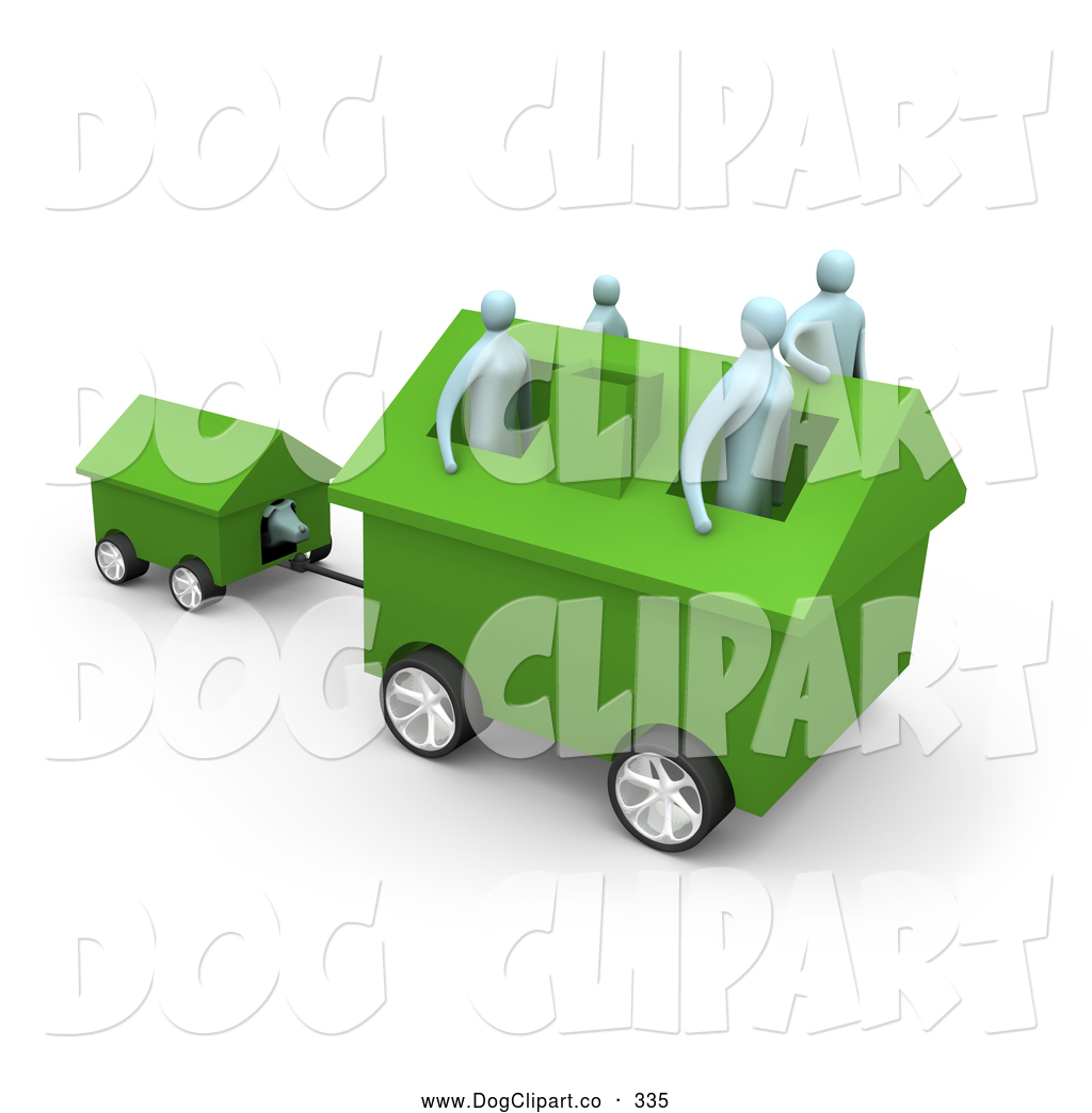 Clip Art Of A Family Of 4 Inside Their Green Home On Wheels Moving To
