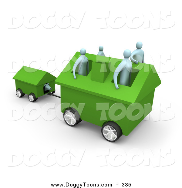 Clipart Of A Family Of Four Inside Their Green Home On Wheels Moving